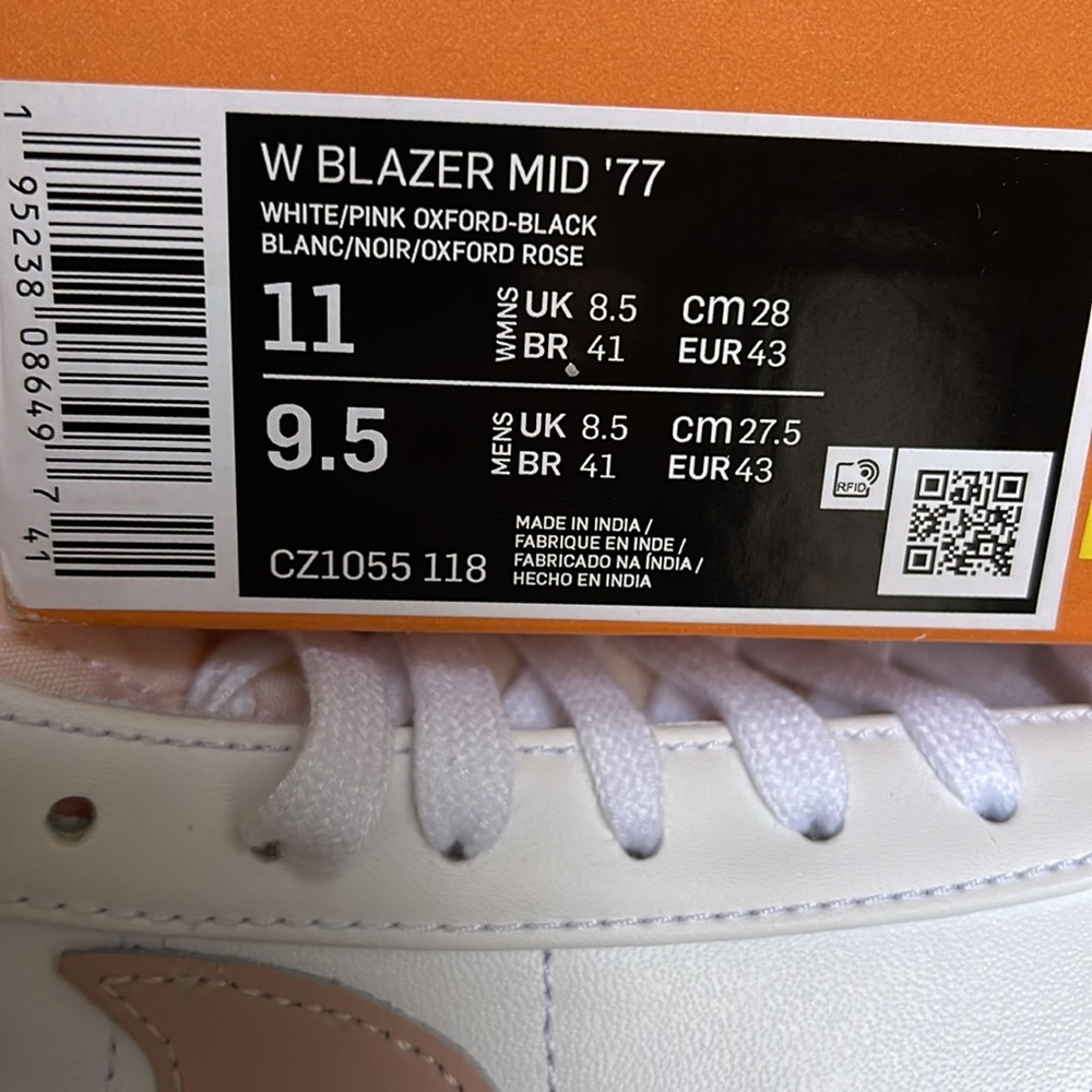 Nike W Blazer Mid ` 77 White / Pink Oxford - Black MEN`S - Picture 16 of 16